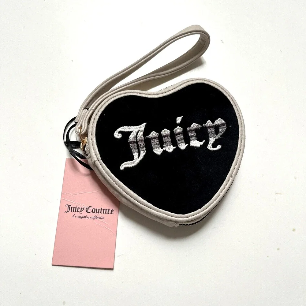 Juicy Couture Heart Wristlet Wallet Lot of 2 Velour Embroidered Black Pink NWT